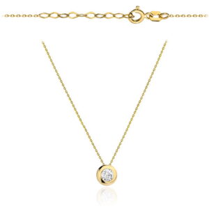 Naszyjnik złoty z białą cyrkonią w złotej zaokrąglonej oprawie