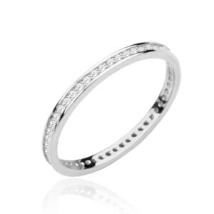 Pierścionek złoty jednorzędówka wysadzana cyrkoniami - białe złoto