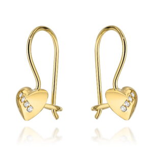 Kolczyki złote serduszka z cyrkoniami na biglu