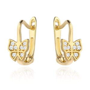 Kolczyki złoty motylek z cyrkoniami na zapięciu angielskim