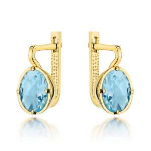 Kolczyki złote z kolekcji "COLORFUL STONE" z eleganckim zapięciem - topaz owal