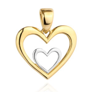 Zawieszka złota serce z serduszkiem z białego złota