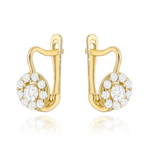 Kolczyki złote kółeczko wysadzane cyrkoniami na angielskim zapięciu