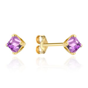 Kolczyki złote z kolekcji "COLORFUL STONE" - ametyst kwadrat na sztyfcie