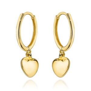 Kolczyki złote serce zawieszone na kółeczku