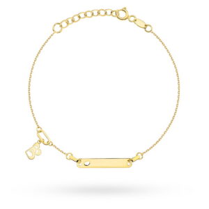 Bransoletka złota z blaszką i wiszącymi splecionymi serduszkami