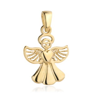 Zawieszka złota aniołek z gładkim serduszkiem