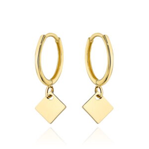 Kolczyki złote kółeczko z wiszącym rombem