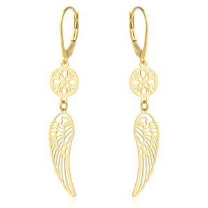 Kolczyki złote ażurowe kółeczko i skrzydło na angielskim zapięciu