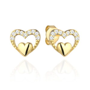 Kolczyki złote serduszko w sercu z cyrkonii