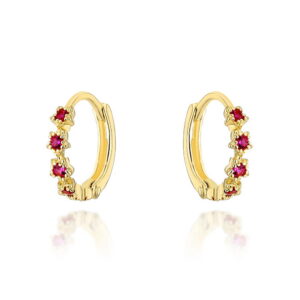 Kolczyki złote kwiatki z cyrkoniami w kolorze fuksji na kreolu