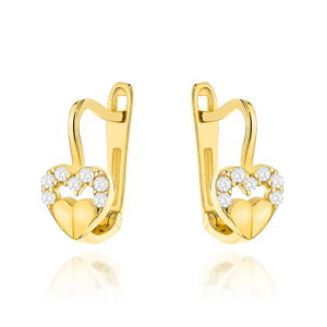 Kolczyki złote serduszko w sercu z cyrkonii na angielskim zapięciu
