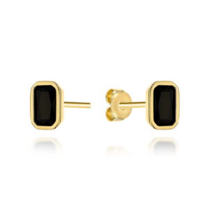 Kolczyki złote prostokąty z czarnym kamieniem