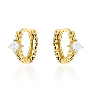 Kolczyki złote kółeczka żłobione z kamieniem