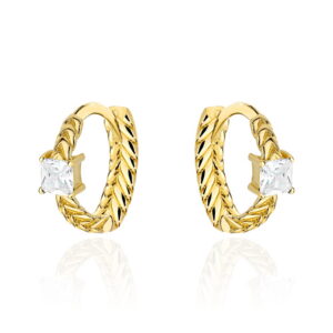 Kolczyki złote plecione z kamieniem