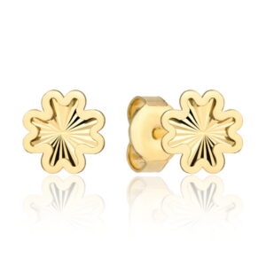 Kolczyki złote diamentowane koniczynki w gładkiej oprawie