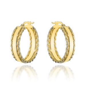 Kolczyki złote koła z plecionym zdobieniem na bokach