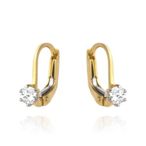 Kolczyki złote pojedyncza cyrkonia na angielskim zapięciu
