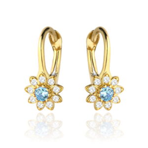Kolczyki kwiatek niebieska cyrkonia otoczona białymi kamieniami