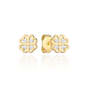 Kolczyki złota koniczynka z czterema cyrkoniami