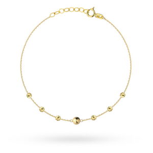 Bransoletka złota z centralną gładką kulką i diamentowanymi kuleczkami