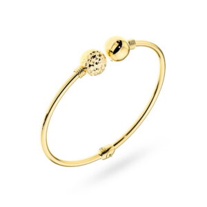 Bransoletka złota sztywna z gładką i diamentowaną kulką