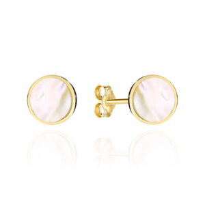 Kolczyki złote kółeczka z masą perłową na sztyfcie