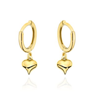 Kolczyki złote kółeczka z gładkim sercem