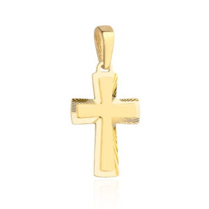 Krzyżyk złoty gładki z diamentowaną oprawą