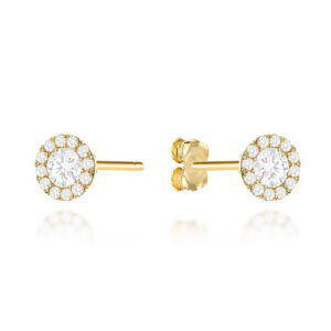 Kolczyki złote kółka wysadzane cyrkoniami z ażurowym tyłem