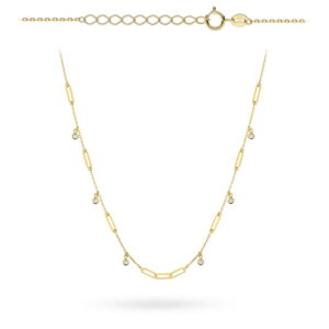 Naszyjnik złoty długie ogniwa i cyrkonie w oprawie złota
