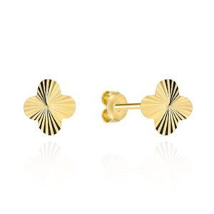 Kolczyki złote koniczynki z diamentowanymi promieniami