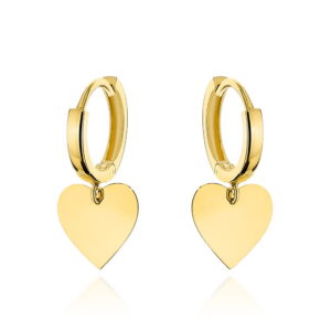 Kolczyki złote kółeczka z wiszącym sercem
