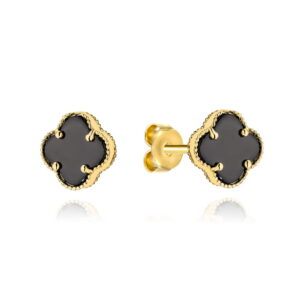 Kolczyki złote z czarną koniczynką 6 mm