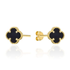 Kolczyki złote czarne koniczynki 10mm