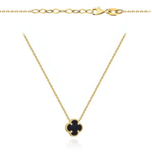 Naszyjnik złoty z czarną koniczynką
