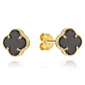 Kolczyki złote z czarną koniczynką 11mm