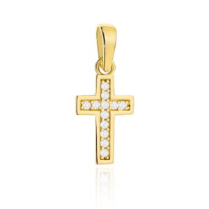 Krzyżyk złoty mały wysadzany cyrkoniami