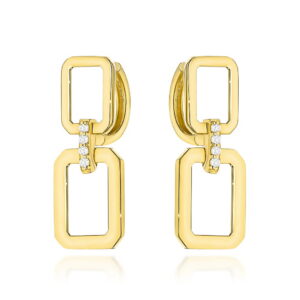 Kolczyki złote prostokąty z cyrkoniami na kreolu