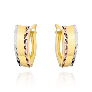 Kolczyki złote z diamentowanymi brzegami w trzech kolorach złota