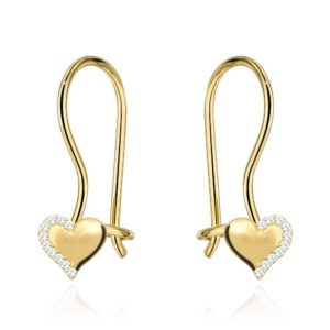 Kolczyki złote serca z cyrkoniami na biglu