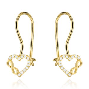 Kolczyki złote serce z cyrkoniami i znakiem nieskończoności na biglu