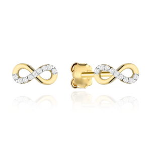 Kolczyki złote znaki nieskończoności zdobione cyrkoniami