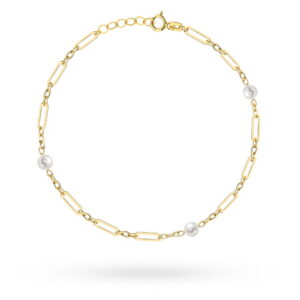 Bransoletka złota delikatne długie ogniwa i perły