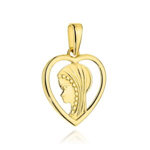 Medalik złoty z wizerunkiem Matki Boskiej w serduszku