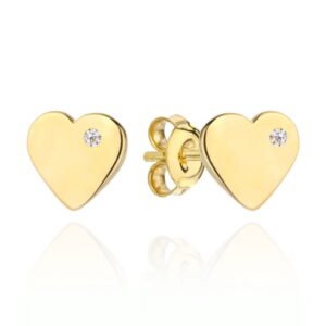 Kolczyki złote serduszko z cyrkonią z boku