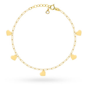 Bransoletka złota podłużne ogniwa i wiszące serduszka na nogę