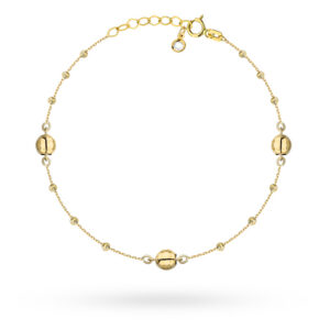 Bransoletka złota duże gładkie i małe diamentowane kulki na nogę