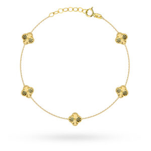 Bransoletka złota z diamentowanymi koniczynkami