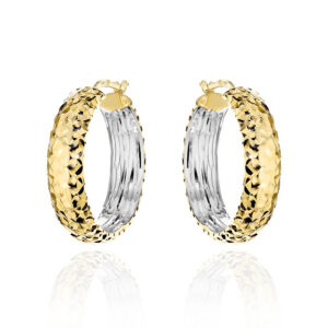 Kolczyki złote koła diamentowane z szeroką szyną w dwóch kolorach złota